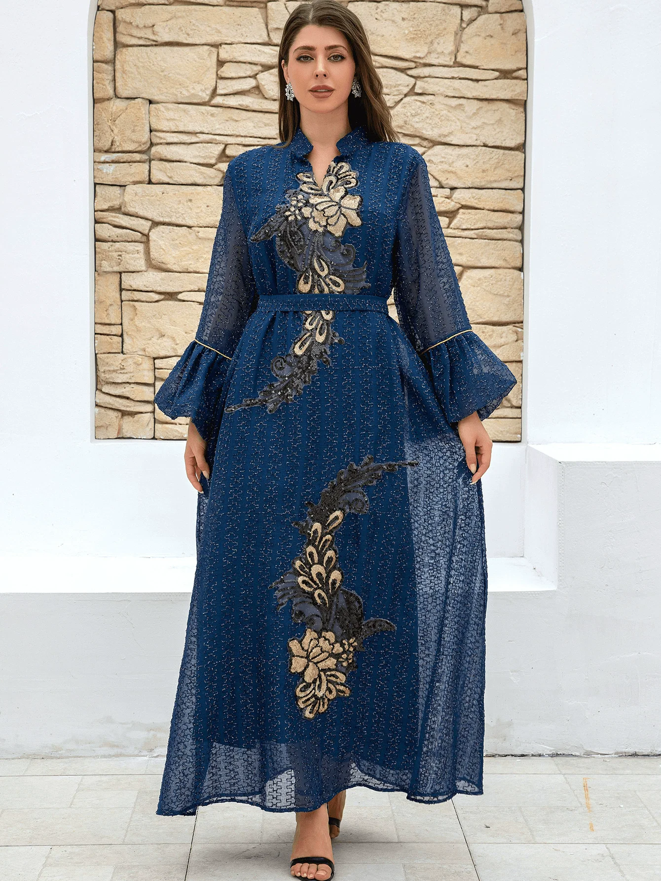Middle East Saudi Arabia Muslim Luxury Fashion Islamic Ramadan Moroccan Women's Dress Dubai Robe Lace up Long Dress