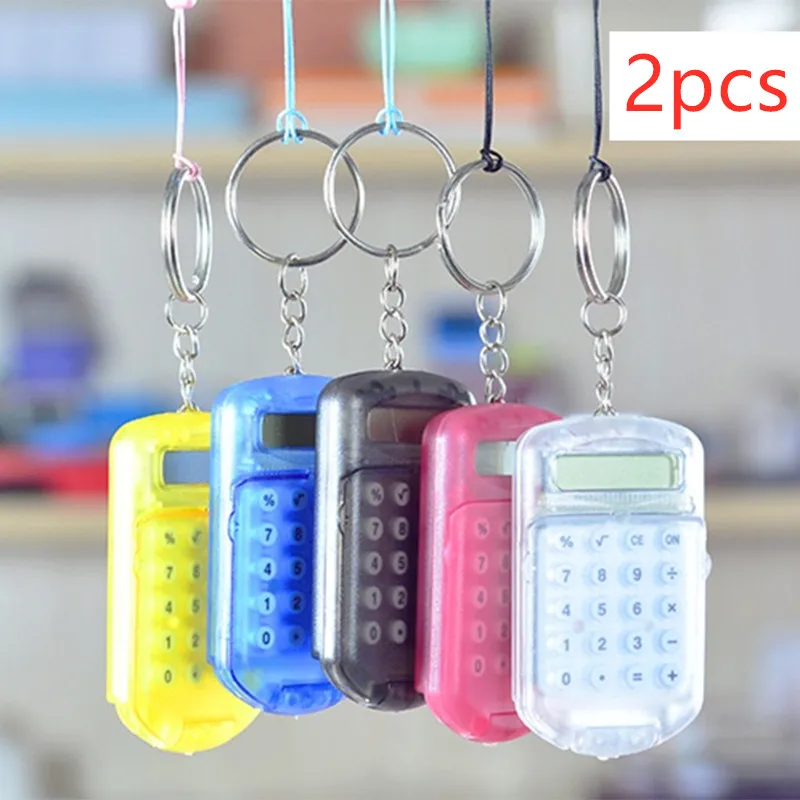 2pcs Mini Calculator Cute Cartoon with Keychain 8 Digits Display Portable Pocket Size Calculator for kids Students School Gifts