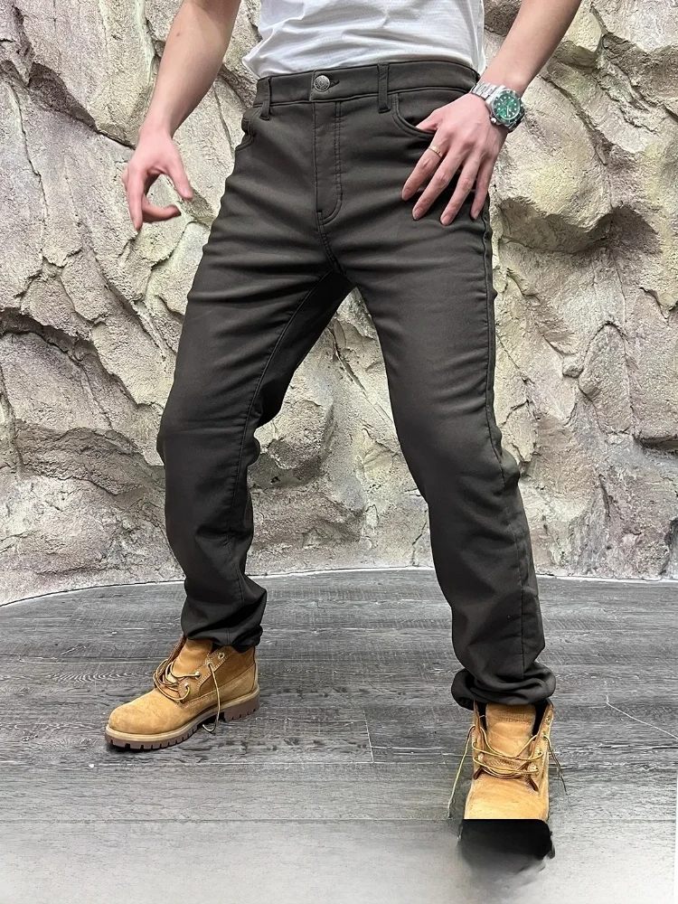

Outdoor Sle Fce Lined Cosite Velvet Silk Elastic Straight Leg Men's Casual Pants Autumn Winter Warm Polyester Fiber
