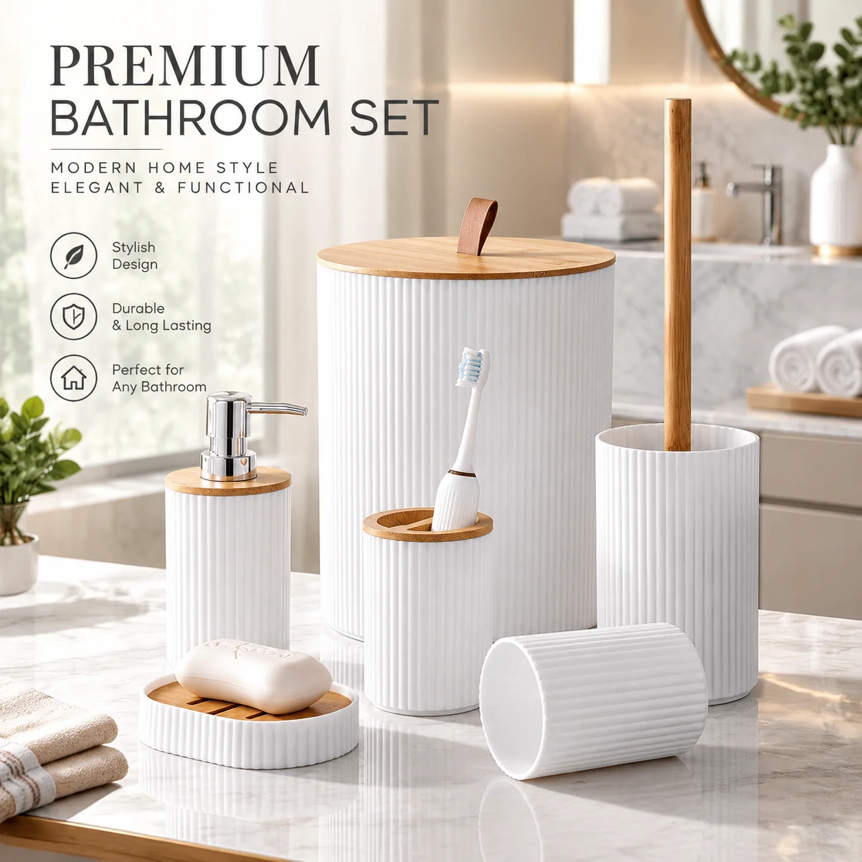Dish Brush Bamboo - Conjunto de Banheiro de Luxo com