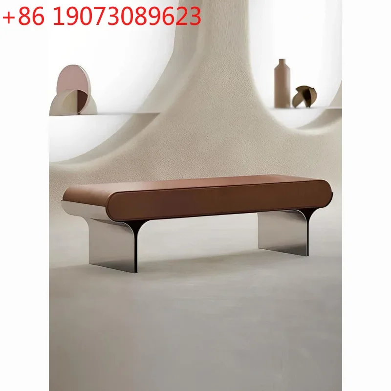 Italian minimalist stainless steel home shoe change stool living room sofa high-end long stool light luxury bedside stool