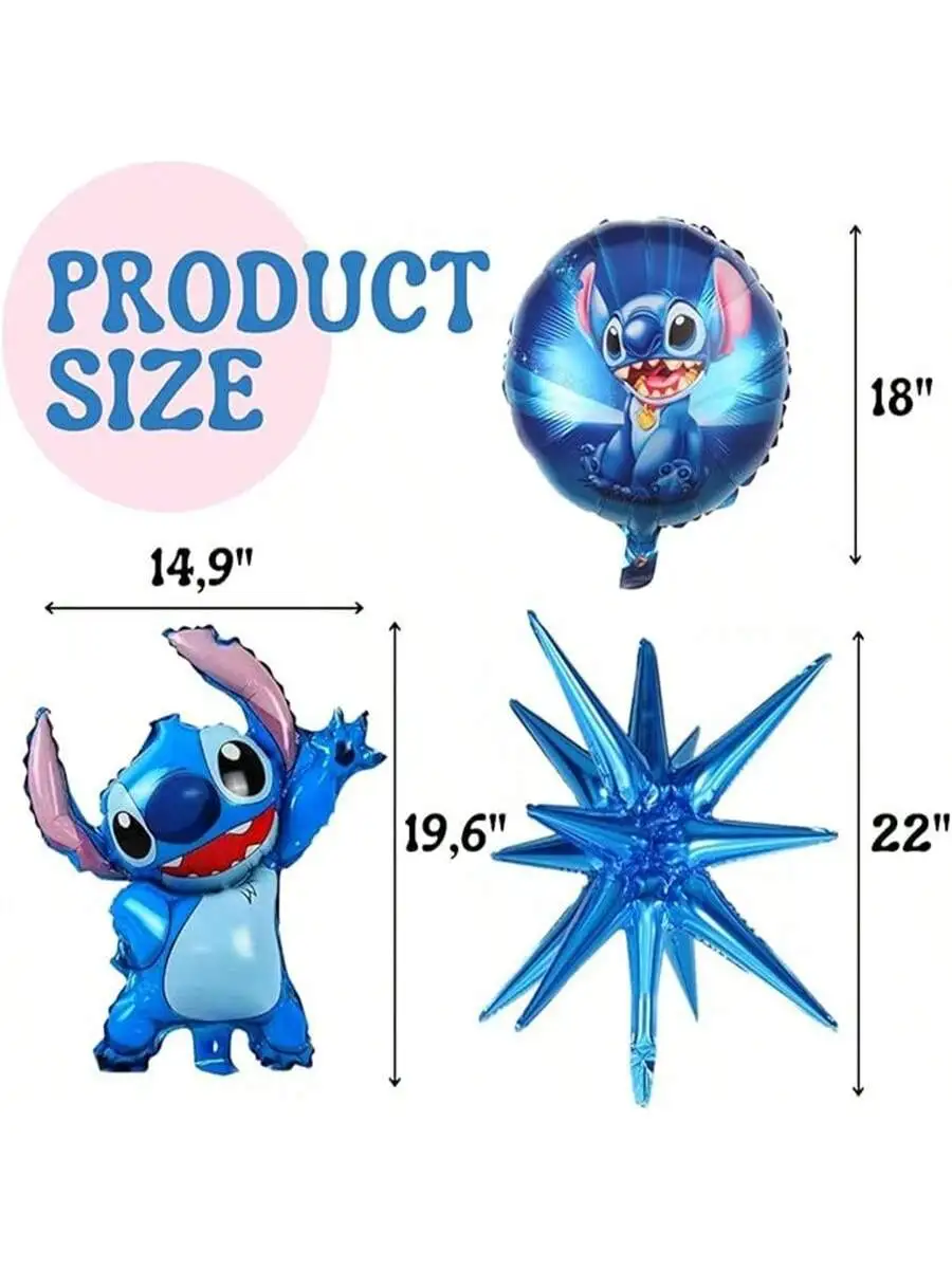 5PCS Anime Explosion Star Star Treasure Blue Pink Stitch Aluminum Film Balloon Set Birthday Decoration Cartoon Balloon