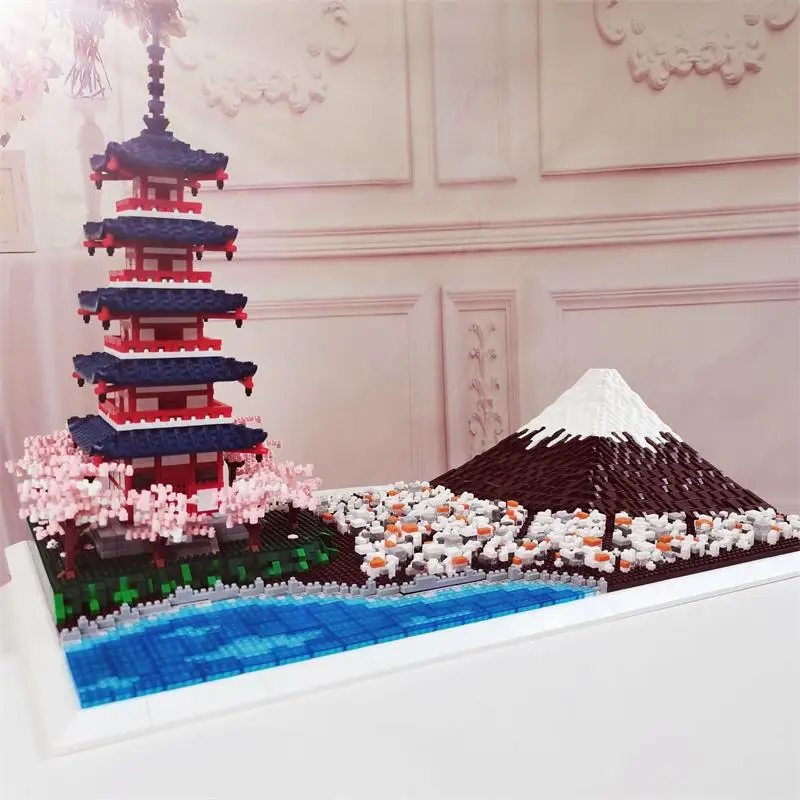 6500pcs Challenge Mini Blocks Architecture Mount Fuji Building Bricks Sakura Assembly Toy for Children Gift Girl Present 7829