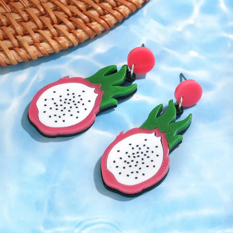 New Fruit Earrings Strawberry Pitaya Fruit Earrings Sparkling Acrylic Earrings Decorative Gift Earring Fashion Party Jewelry Gi