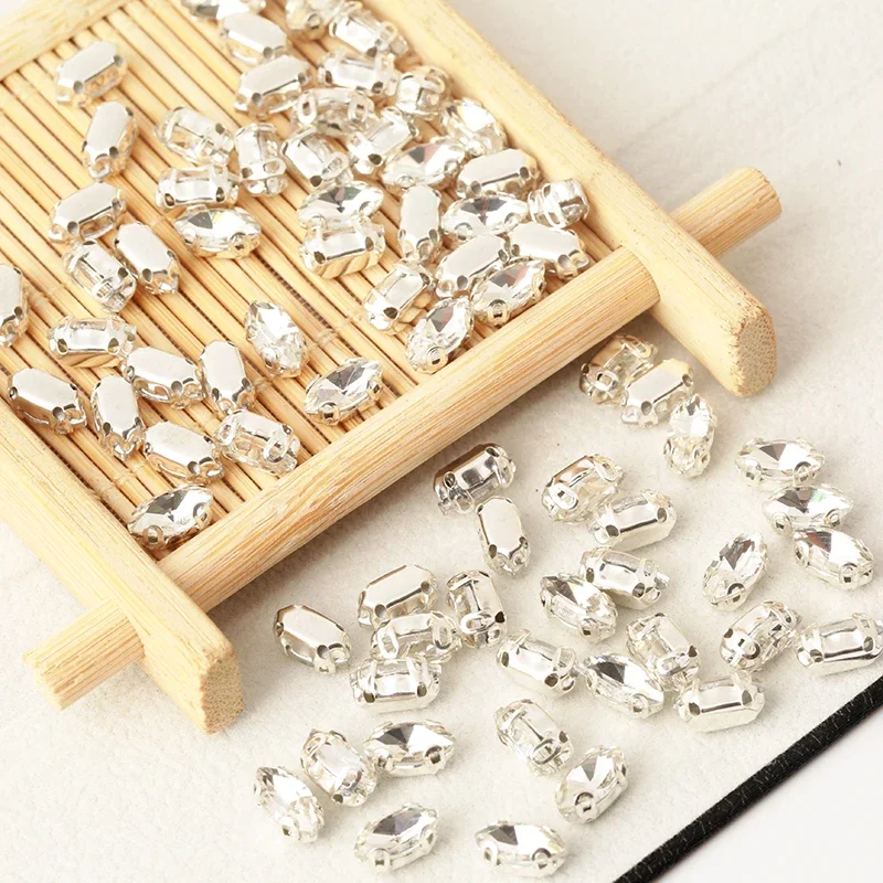 RESEN-Strass en Verre Argenté pour Accessoires de Vêtement, 4x8/6x12/7x15mm