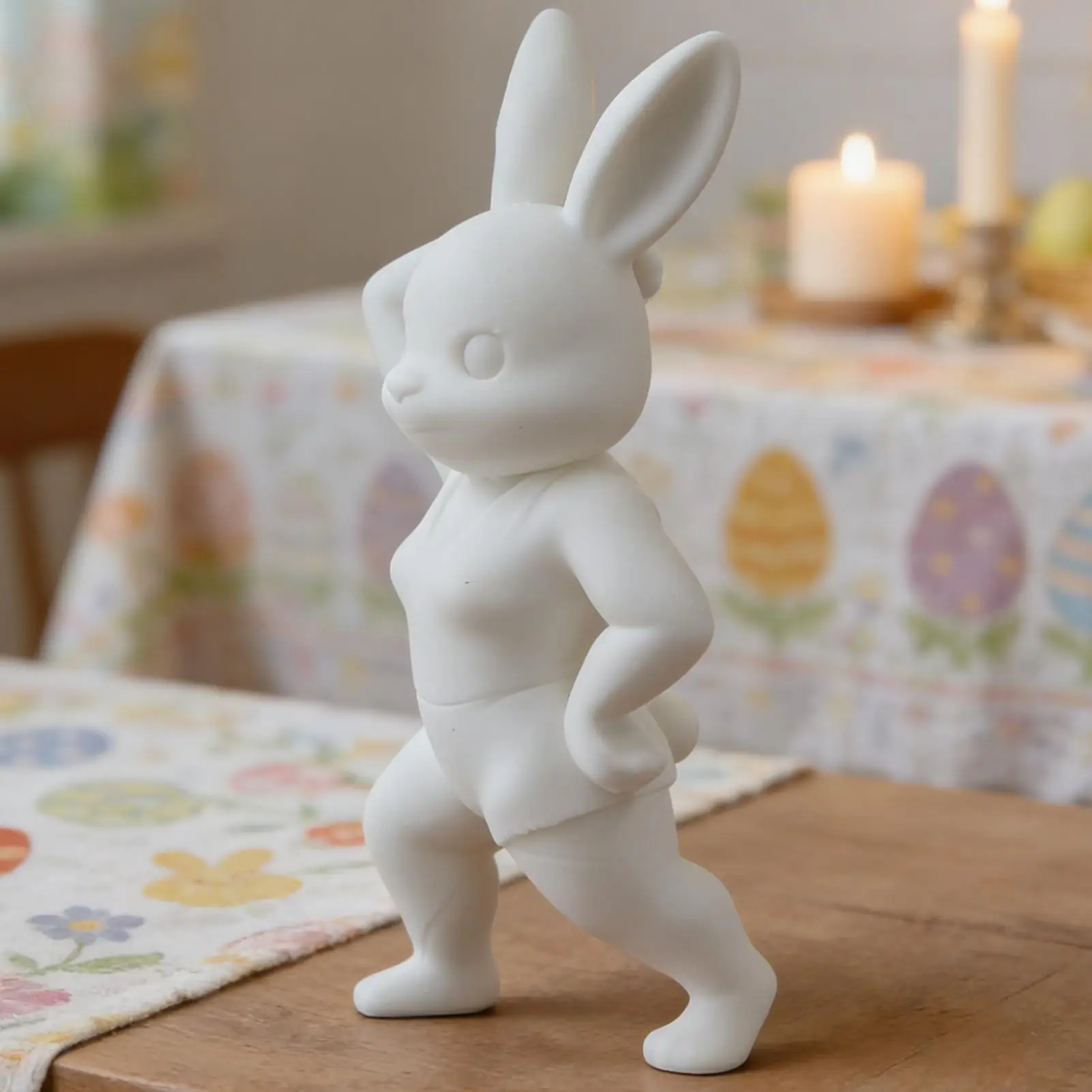 Easter Fitness Rabbit Figurine 3D Bodybuilding Rabbit Statue Fun Rabbit Decoration Handmade DIY Rabbit Figurine