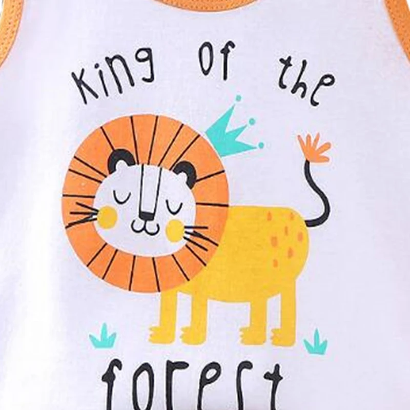 Cartoon Lion Vest+Shorts 2-Piece Clothing Set Pajamas Summer Kids Baby Boys Girls Cotton Casual Tracksuit Clothes Suit 0-6 Years