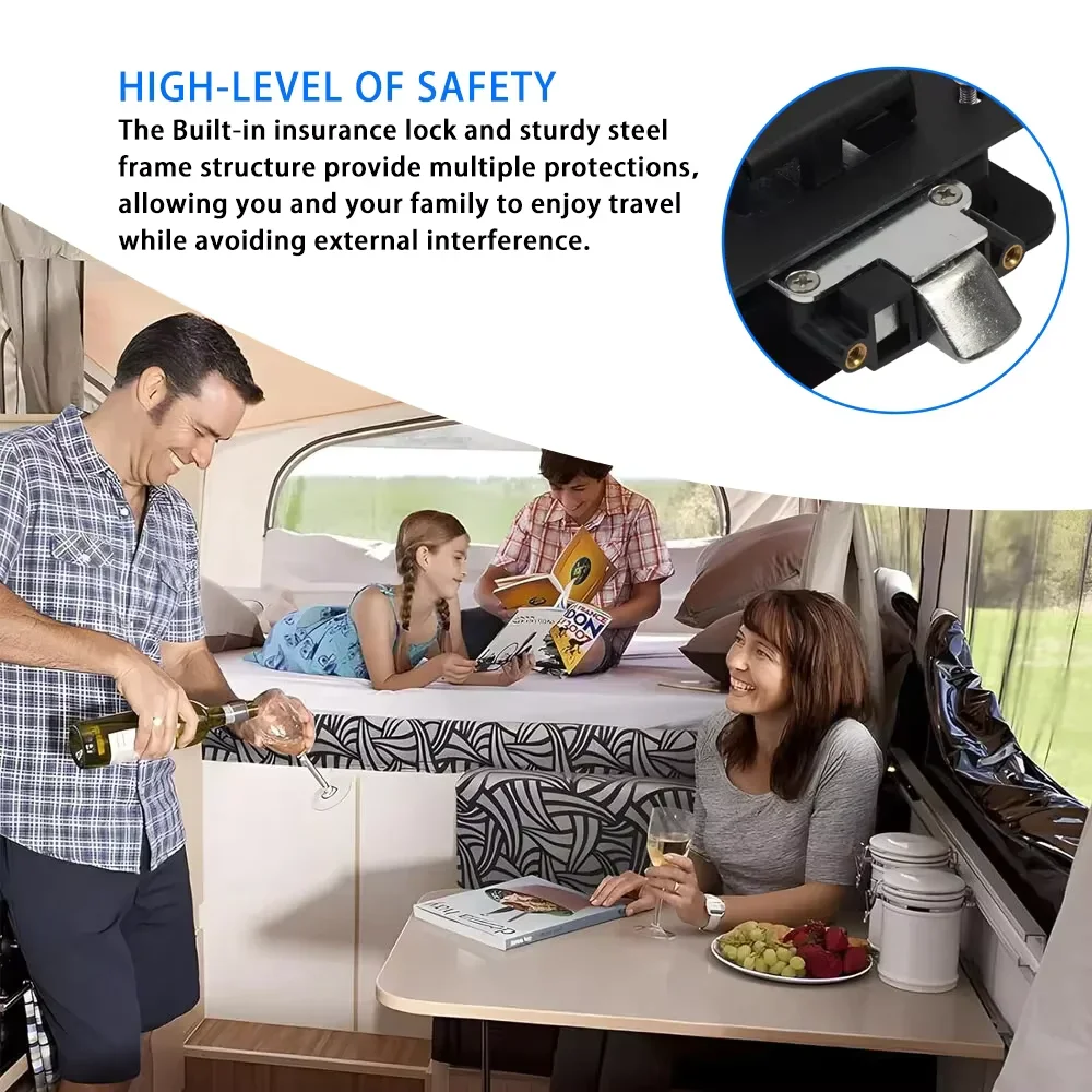 高品質亜鉛合金製RVゲートロック交換用、パドルデッドボルト付きキャンピングカー用エントリードアラッチ、キー付き、貨物運搬車用HL-1029