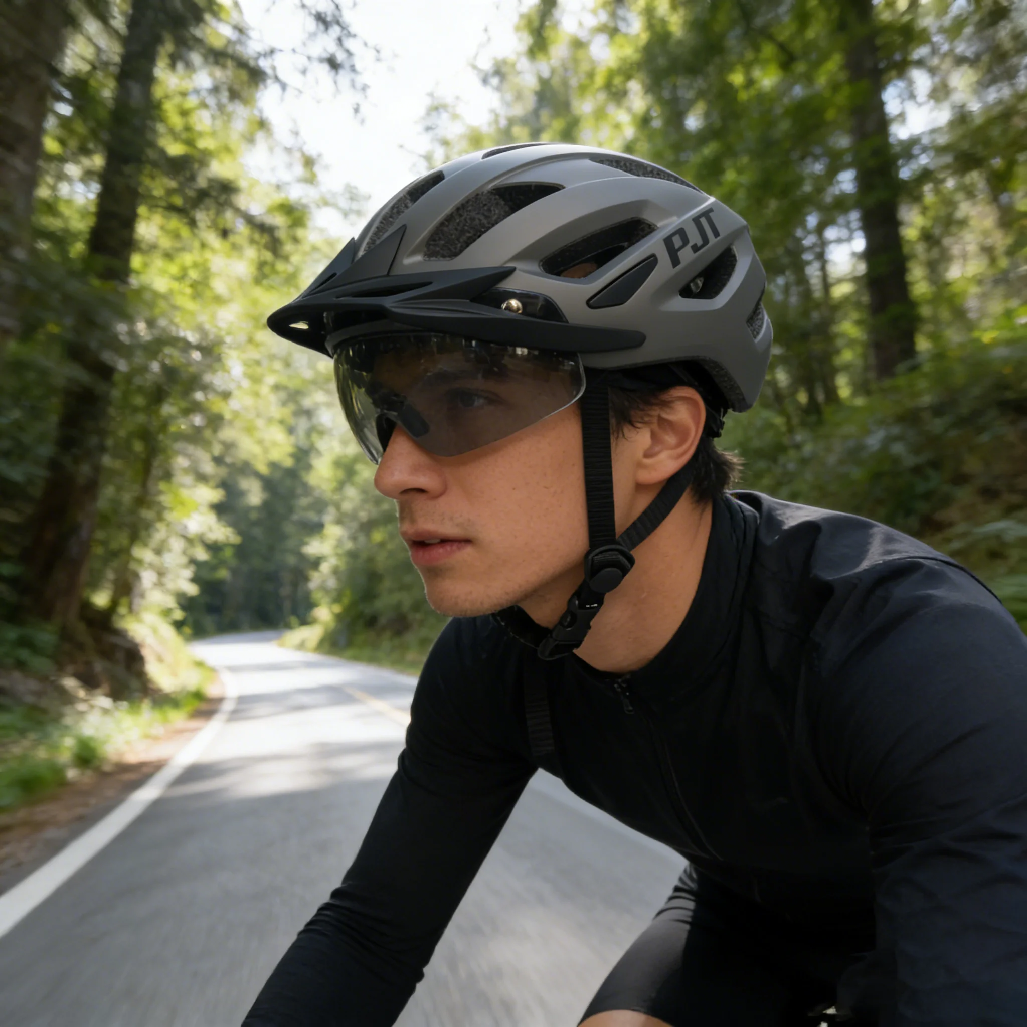 PJT Neuer Fahrradhelm mit Licht für Straße und MTB, Mountainbike-Brille / Sonnenschutz-Helm L für Männer und Frauen, Fahrradhelm mit Sonnenschutz – Detail 15