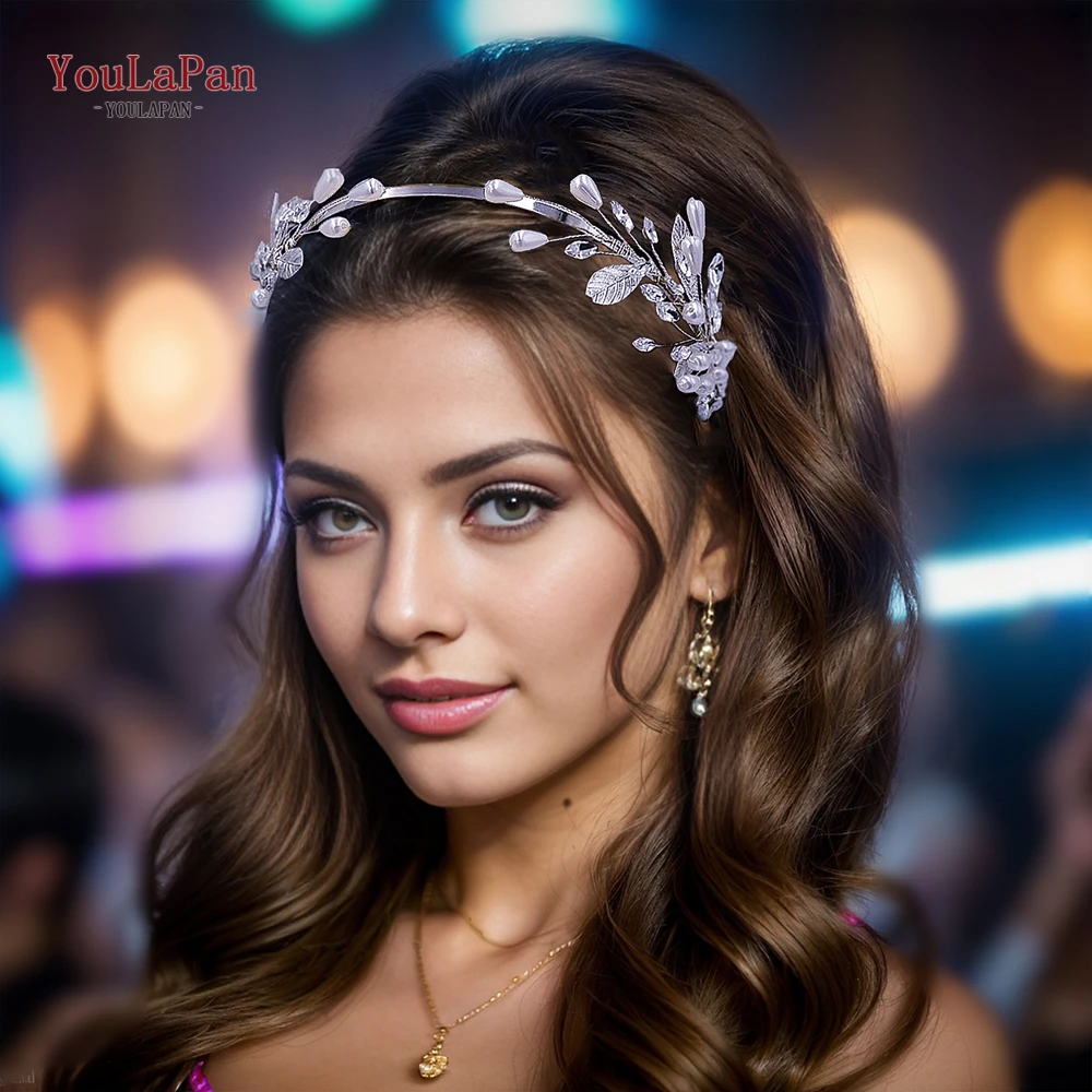 TOPQUEEN Beaded Headband Bridal Wedding Jewelry Hair Accessories Woman Crystal Headwear Handmade Rhinestone Hair Hoops HP586