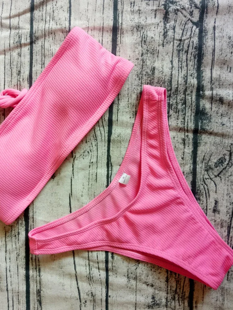 UETEEY, Bikini Sexy liso con cordones y espalda descubierta, conjunto de 2 piezas para mujer, Bikinis divididos para vacaciones en la playa, nuevo traje de baño de verano 2025, conjunto de Bikinis