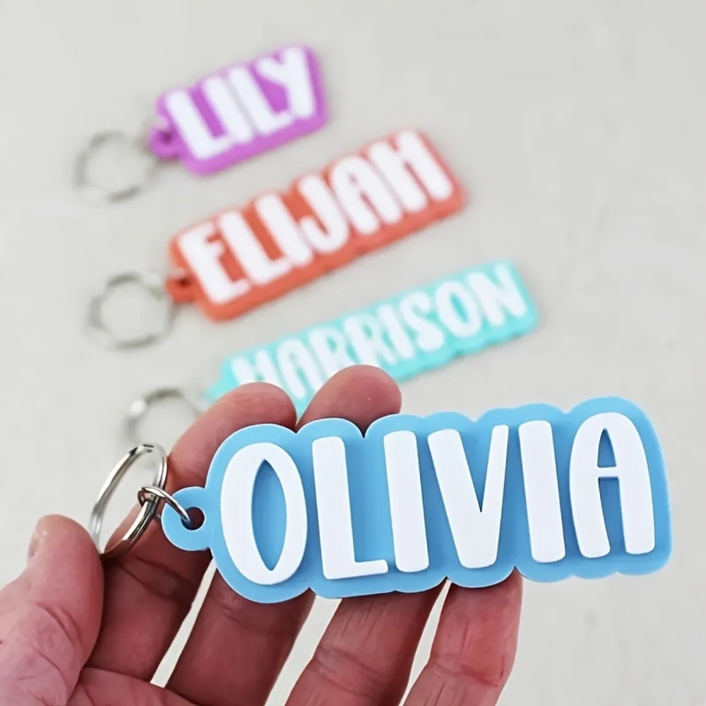 Custom Double Layer Name Keychain,Personalized 3D Rounded Bold Letter Key Fob,Custom Backpack Bag Charm,Custom Name Gift view 2