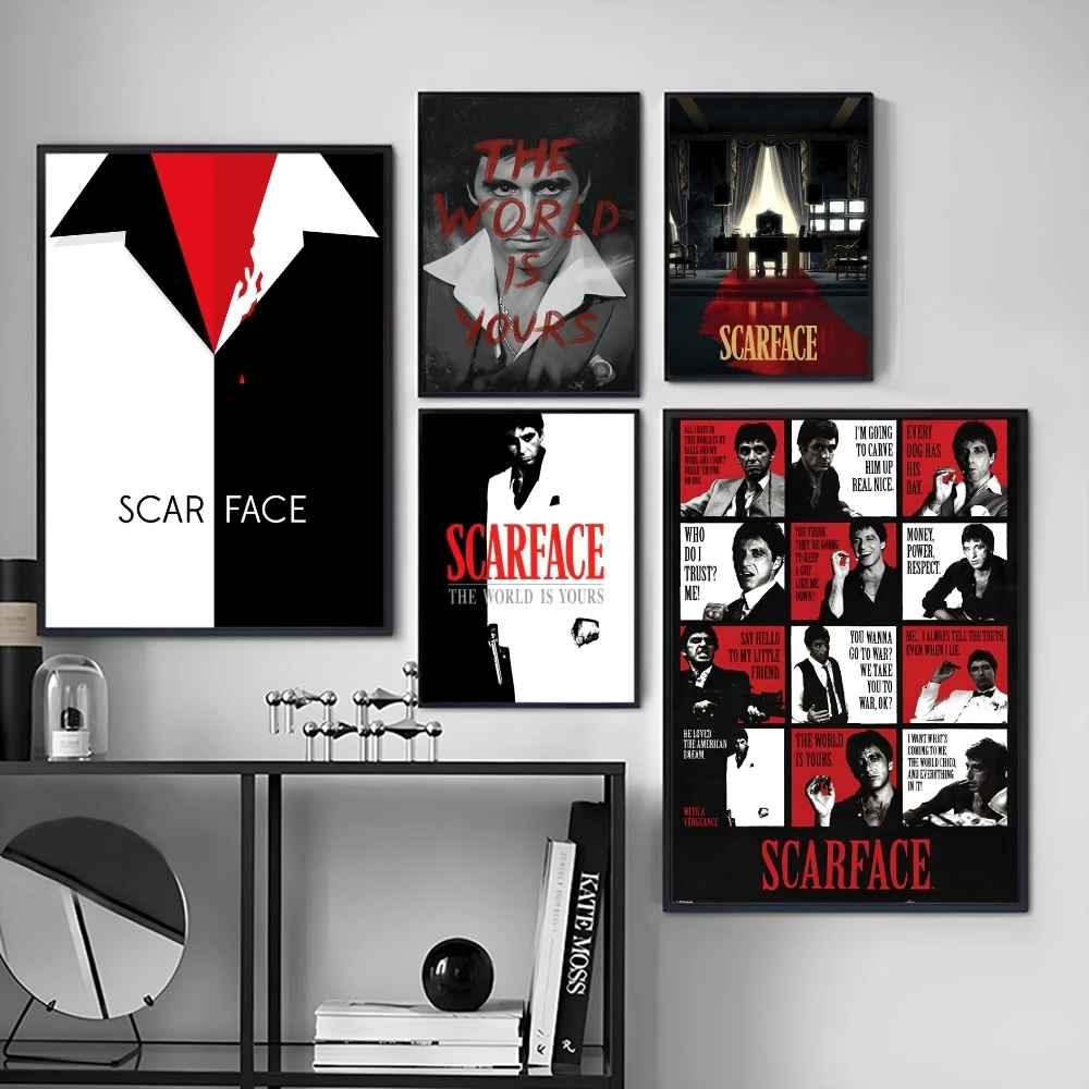 S-Scarface Movie Painting Calligraphy Canvas Poster Art for Bedroom Living Room Home Decor Wall Decoration Decals Gift