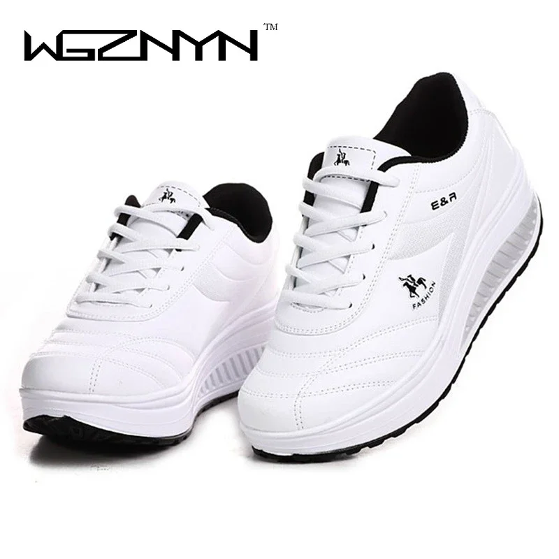 WGZNYN-zapatos informales con plataforma para mujer, calzado adelgazante de piel sintética, de alta calidad, para primavera y otoño, 2024