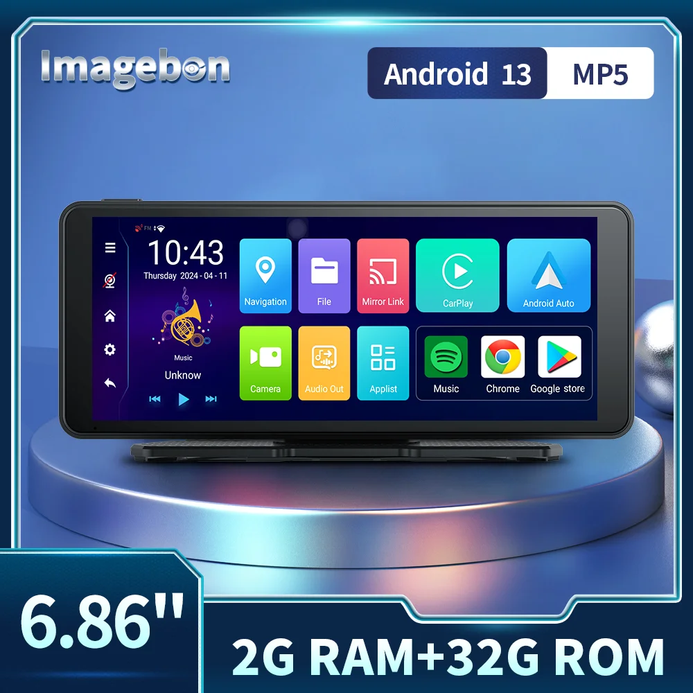 

Imagebon E2 6.86” 8 Core Android 13 Dashcam Wireless CarPlay & Android Auto GPS Navigation MP5 Bluetooth FM Mirror Link Car DVR