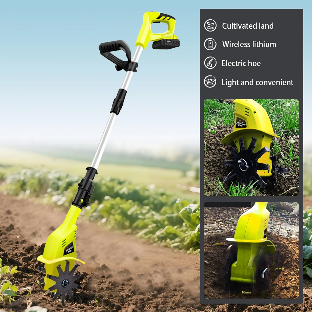 20v lítio elétrico rotativo leme mini cultivador microplough afrouxador leve agrícola solo turner enxada elétrica