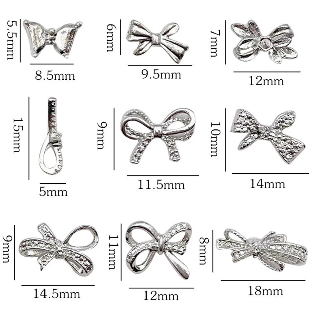 10Pcs Exquisite Japanese Bow Nail Art Charms 3D Metal Luxury Kawaii Bow Butterfly Jewelry Nail Rhinestone DIY Nail Decoration