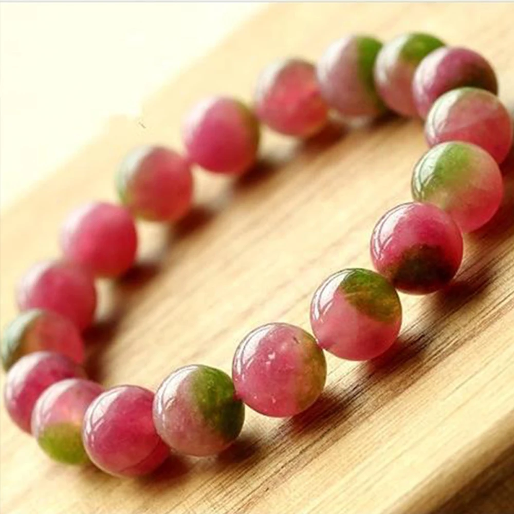 Watermelon Tourmaline Strand Bracelets Gemstone Jewelry Women Fashion Crysyal Stretch rope beaded Bracelet Gifts