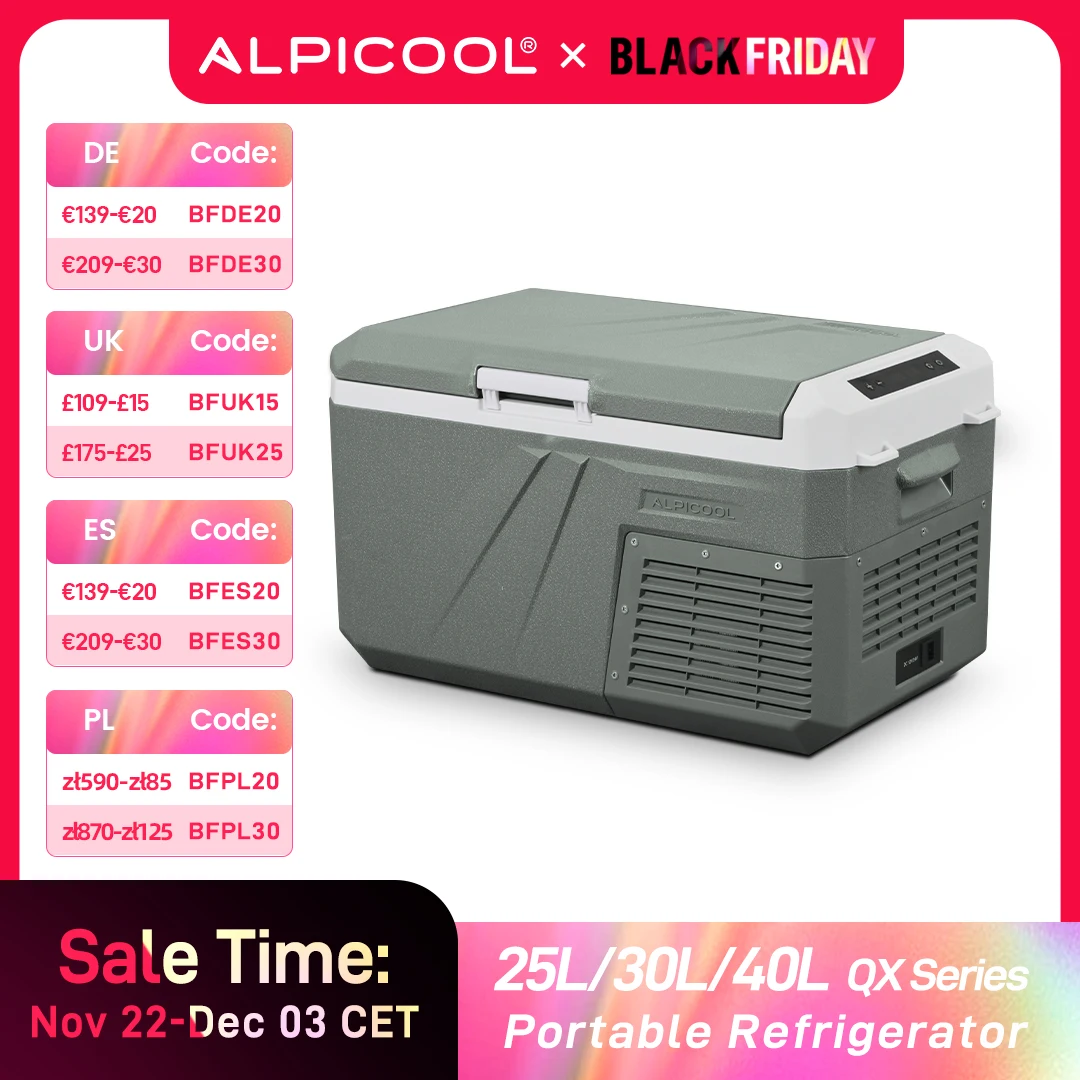 Alpicool QX 25L 30L 40L Portable Refrigerator 12/24V DC 100-240V AC Fridge Freezer Dual Zone 12V Compressor Cooler for Camping