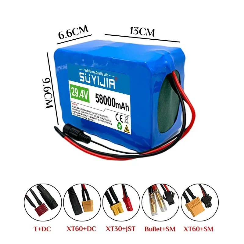 7S5P 18650 Li-Ion battery 29.4V 58000mah large capacity rechargeable battery for scooter car toy LED vacuum cleaner built-in BMS