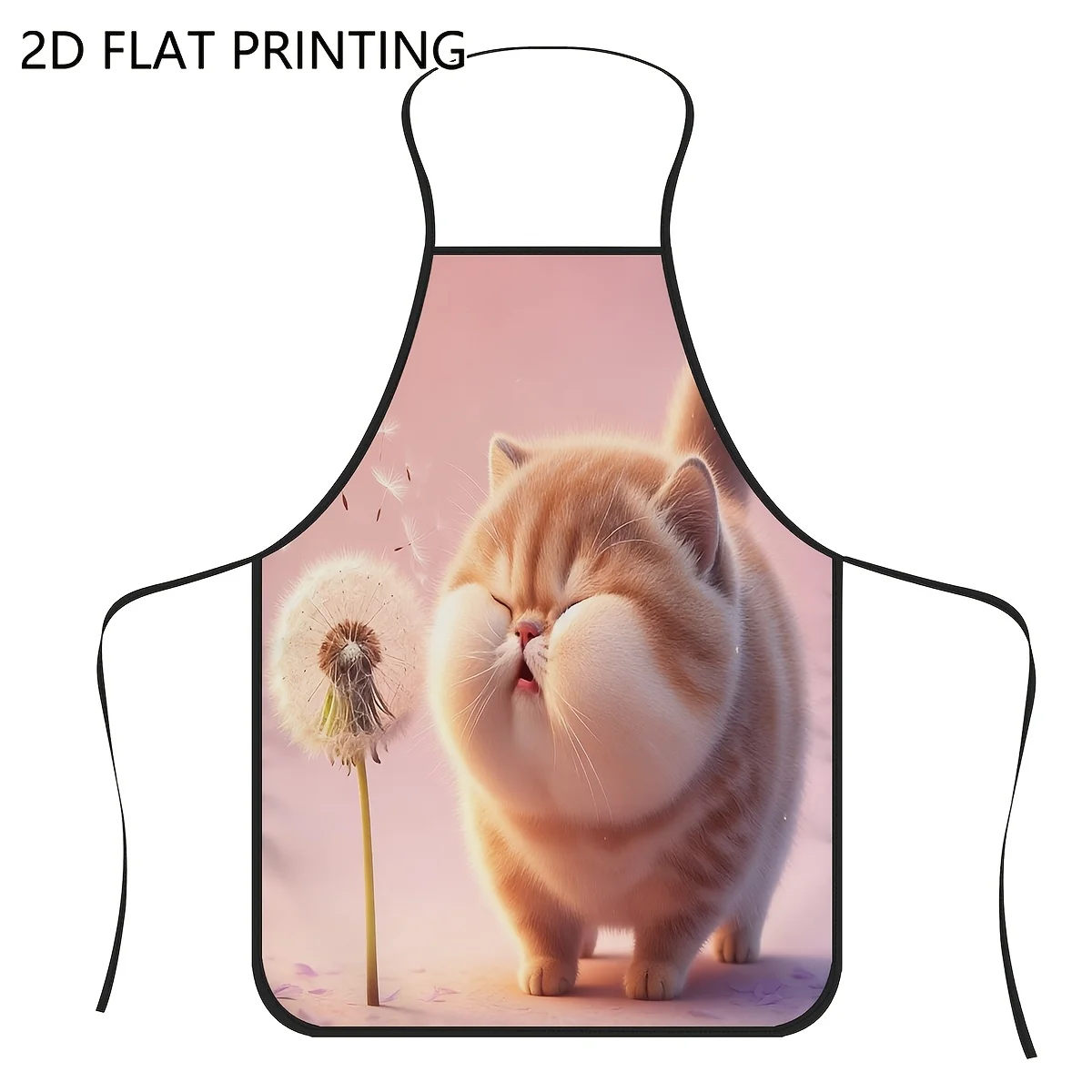 Cute Blowing Cat Dandelion Kitchen Apron - Funny Chubby Kitten Pattern Chef Bib for Women Men Cooking Baking Home Decor