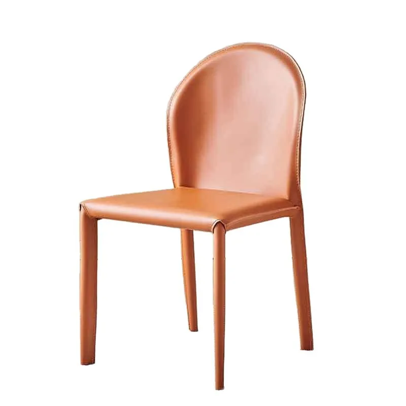 

Nordic light luxury saddle leather dining chair modern simple household white small apartment Italian high-end minimalist chair