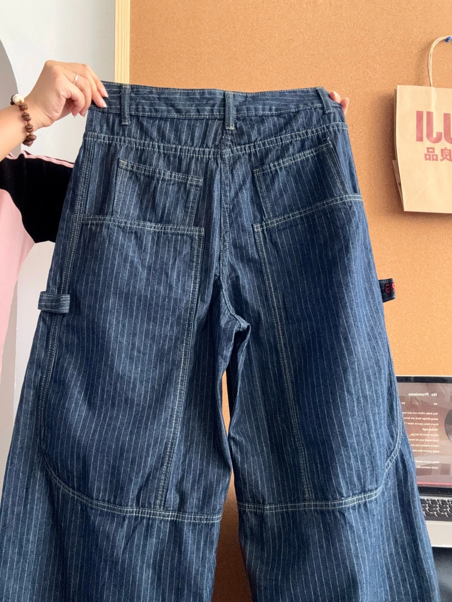 

Мужские джинсы в стиле ретро, темно-синие, в вертикальную полоску, широкие, в пол, американского кроя, повседневные, свободные, осенние