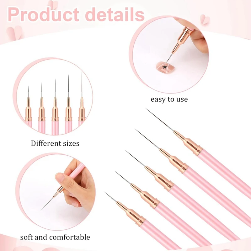 5 Pcs Painting Nail Art Brush Set Nail Dotting Drawing Tool Nail Art Design Brush Detail Brush