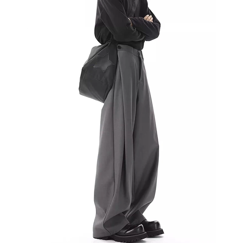 

Мужские широкие брюки оверсайз серого цвета, модные черные классические брюки в корейском стиле, свободные брюки с широкими штанинами, мужские офисные формальные брюки
