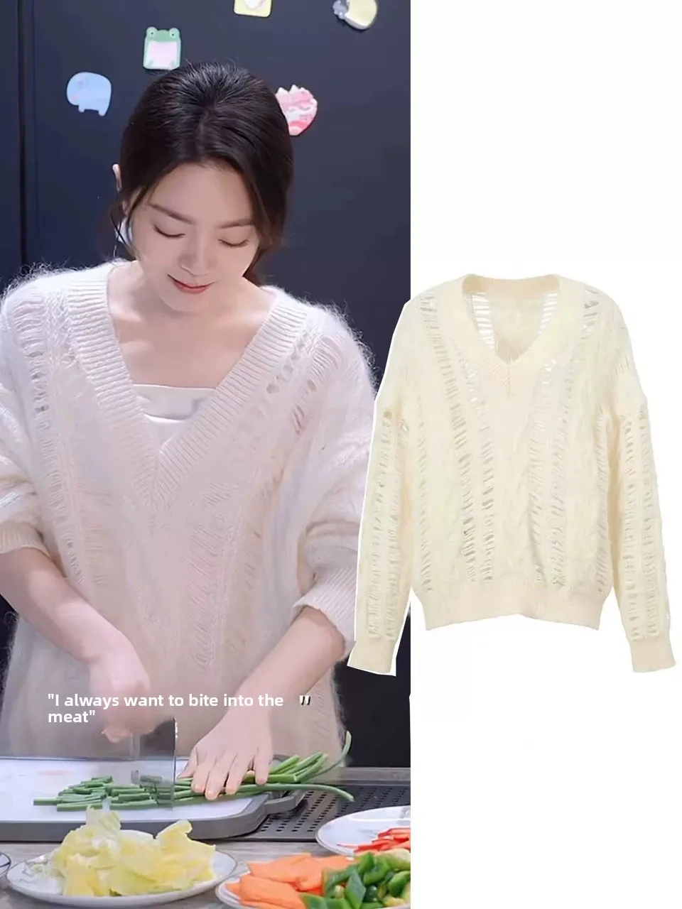 

Loose V-neck Knitted Sweater Women's Casual Hollow out Design Comfortable Long Sleeve White Lazy Top Breathable Soft Fabric