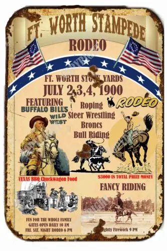 Ft. Worth Stampede Rodeo All Metal Tin Sign Poster Vintage sign