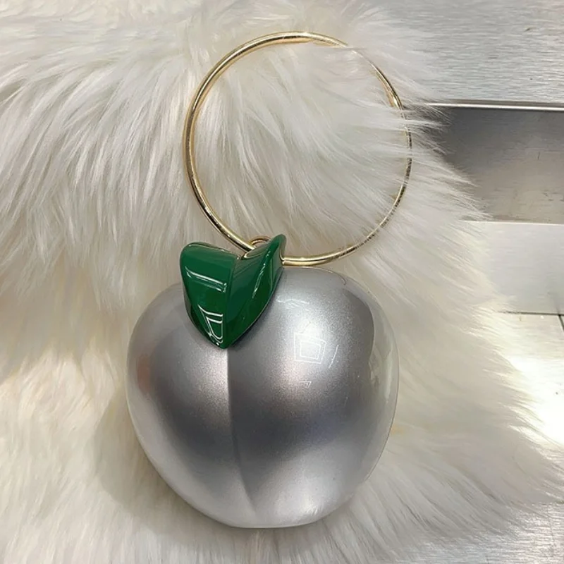 حقيبة يد لطيفة على شكل البرسيمون حقيبة يد نسائية مستديرة متعددة الألوان مزخرفة مع سلسلة حقيبة يد مسائية عصرية جديدة