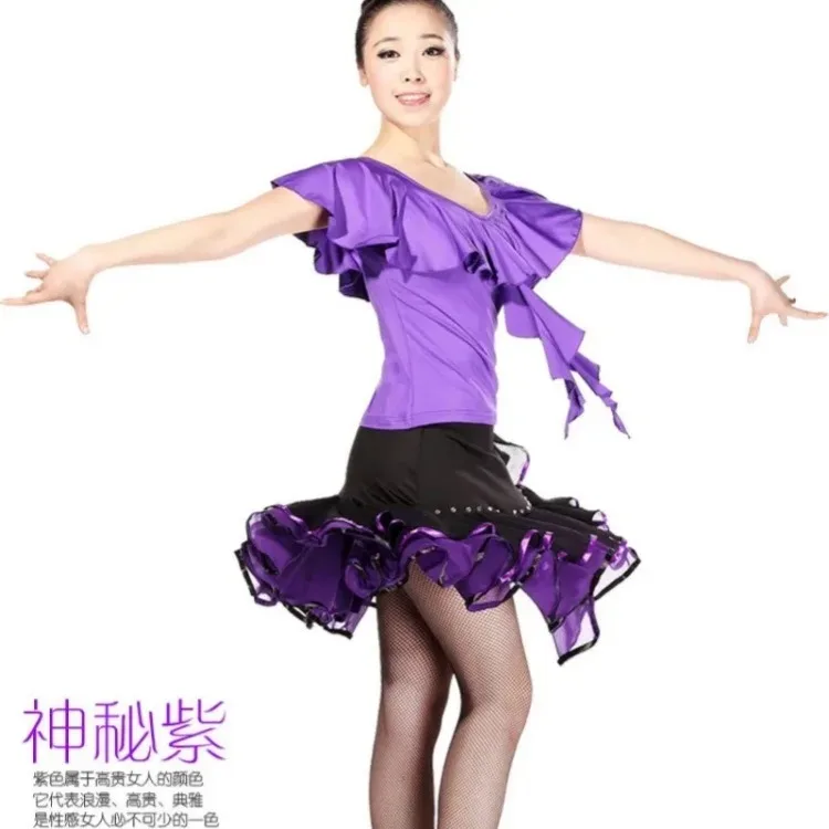 Vestido de dança latina saia nova folha de lótus superior chiffon saia de dança latina com calças de segurança dentro