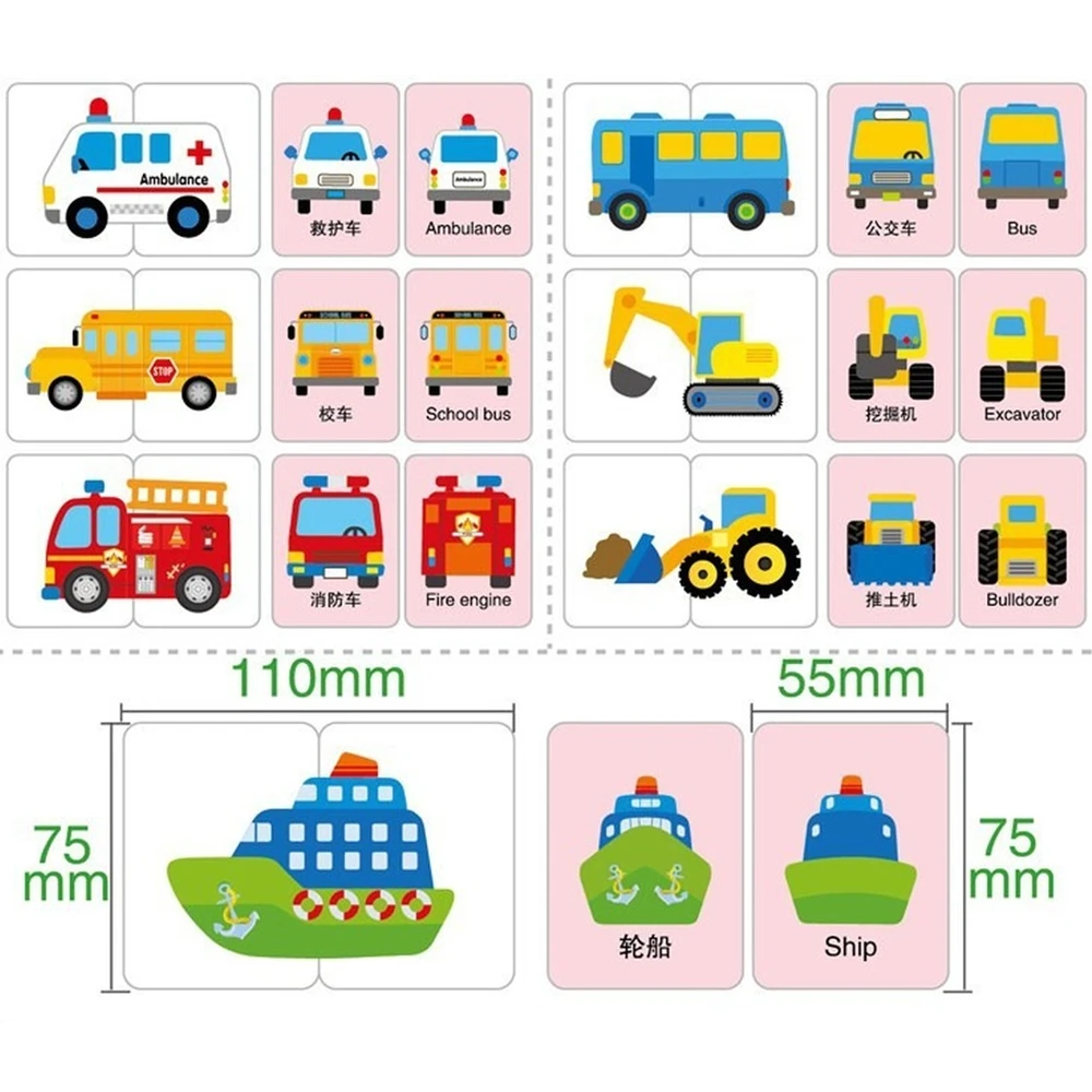 32pcs Baby Cognition Puzzle Toys Toddler Kids Iron Box Cards Matching Game Cognitive Card Car Fruit Animal Life Puzzle