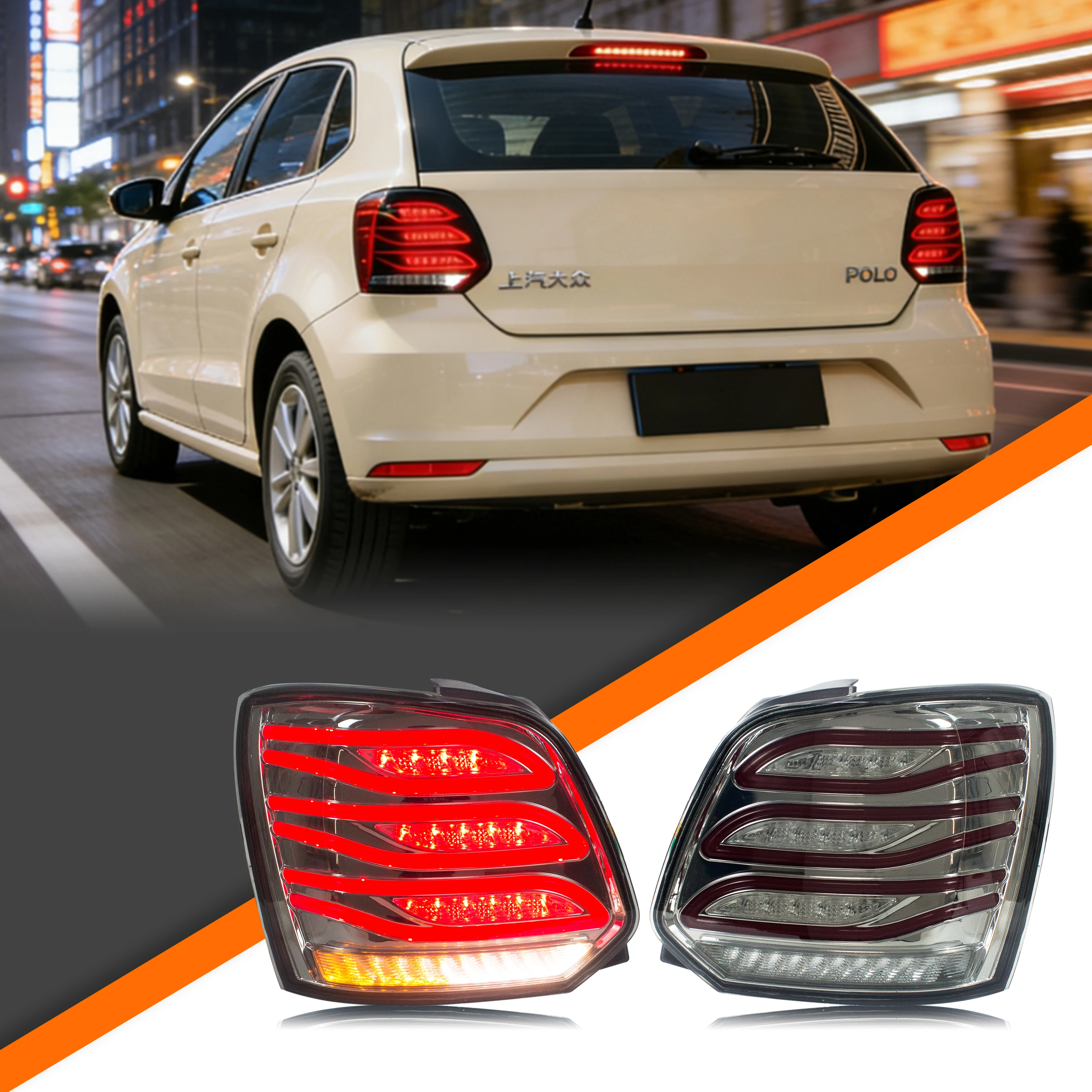 Feux arrière à LED pour Volkswagen VW Polo V 6R 6C 2009-2017 TSI TDI GTI Clignotants séquentiels Noir Ensemble de feux arrière