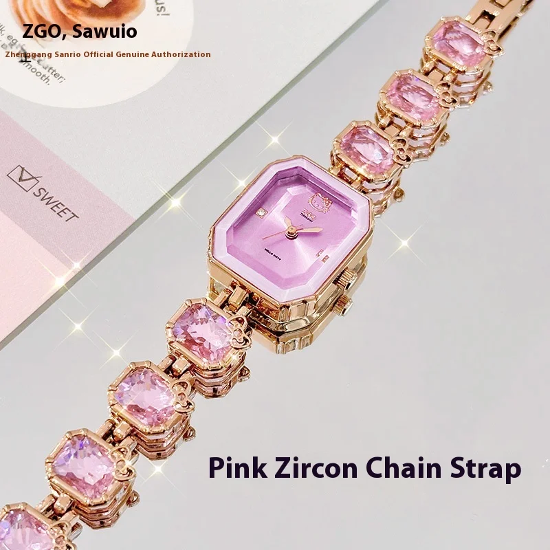 Hello Kitty Collaboration Purple Jewelry Buckle Bracelet Alloy Fashionable Single Item Small Square Watch Girl Birthday Gift