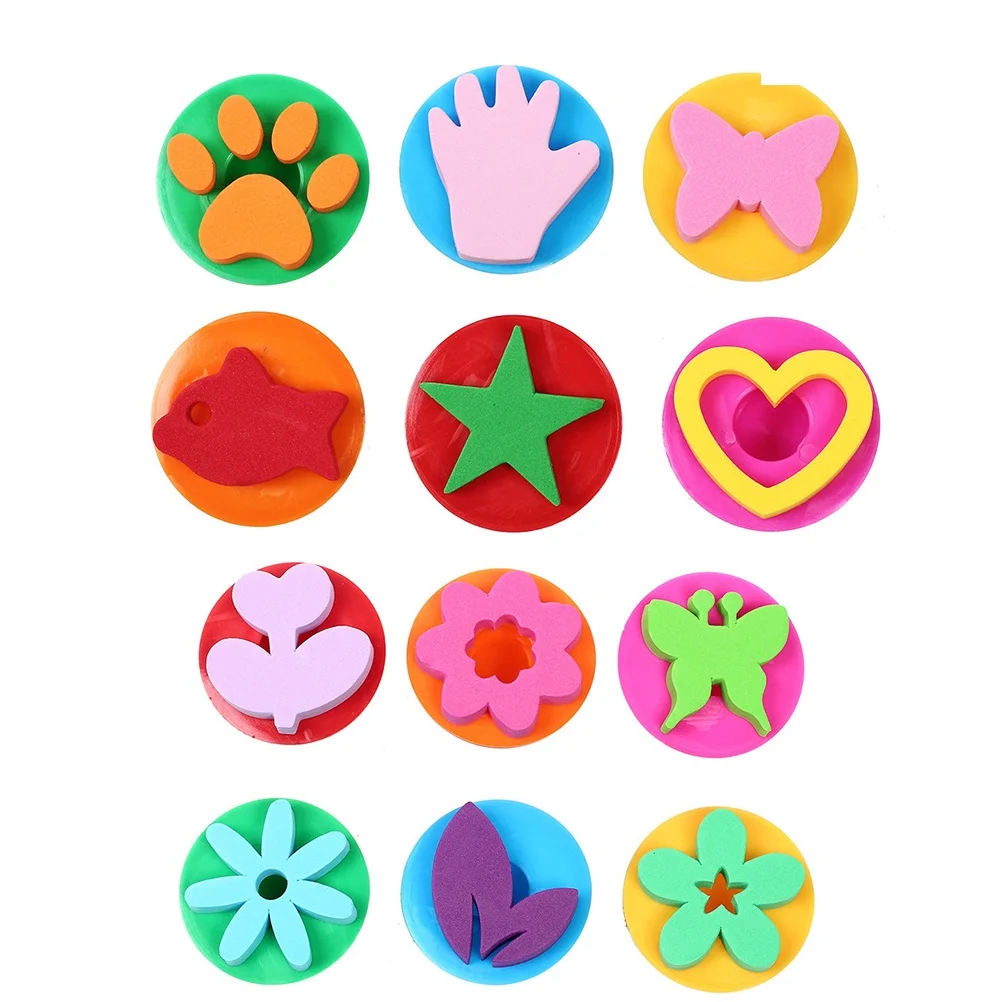 

12pcs 2 Sets Graffiti Stamper Kids DIY Drawing Tools Cartoon Pattern Roller Seal Safe Plastic EVA Material Painting Toys