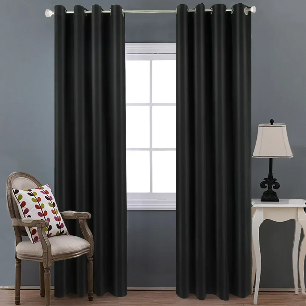 1 PC Black Silk High-precision Blackout Cloth Heat-insulating Curtains Nordic Style Bedroom Living Room Solid Color Curtains