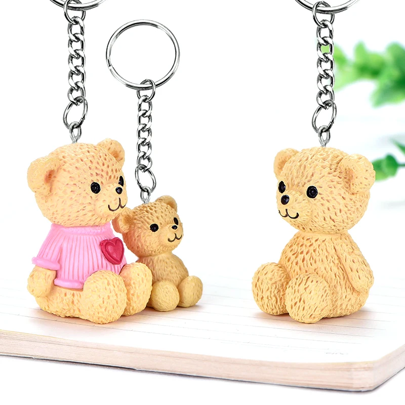 Tiny Heart Bear Keychain Women Girls Cute Anime Teddy Key Chain On Student Bag Trinket Jewelry llavero Wedding Family Party Gift