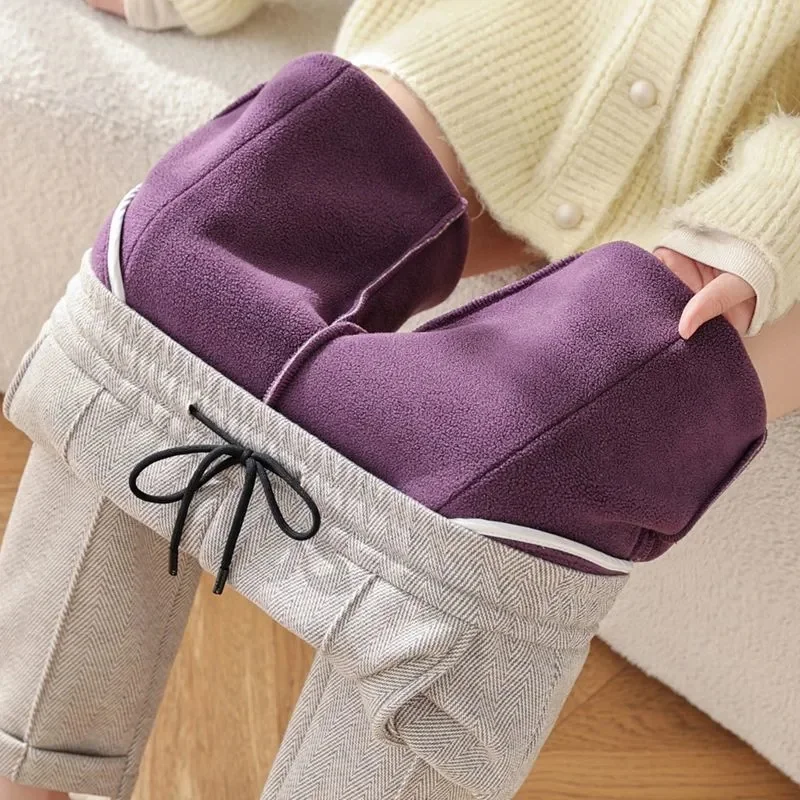 

Высококачественные девять шароваров, новые зимние шерстяные брюки 2025 года, женские бархатные брюки-дудочки с высокой талией, повседневные женские брюки с подкладкой