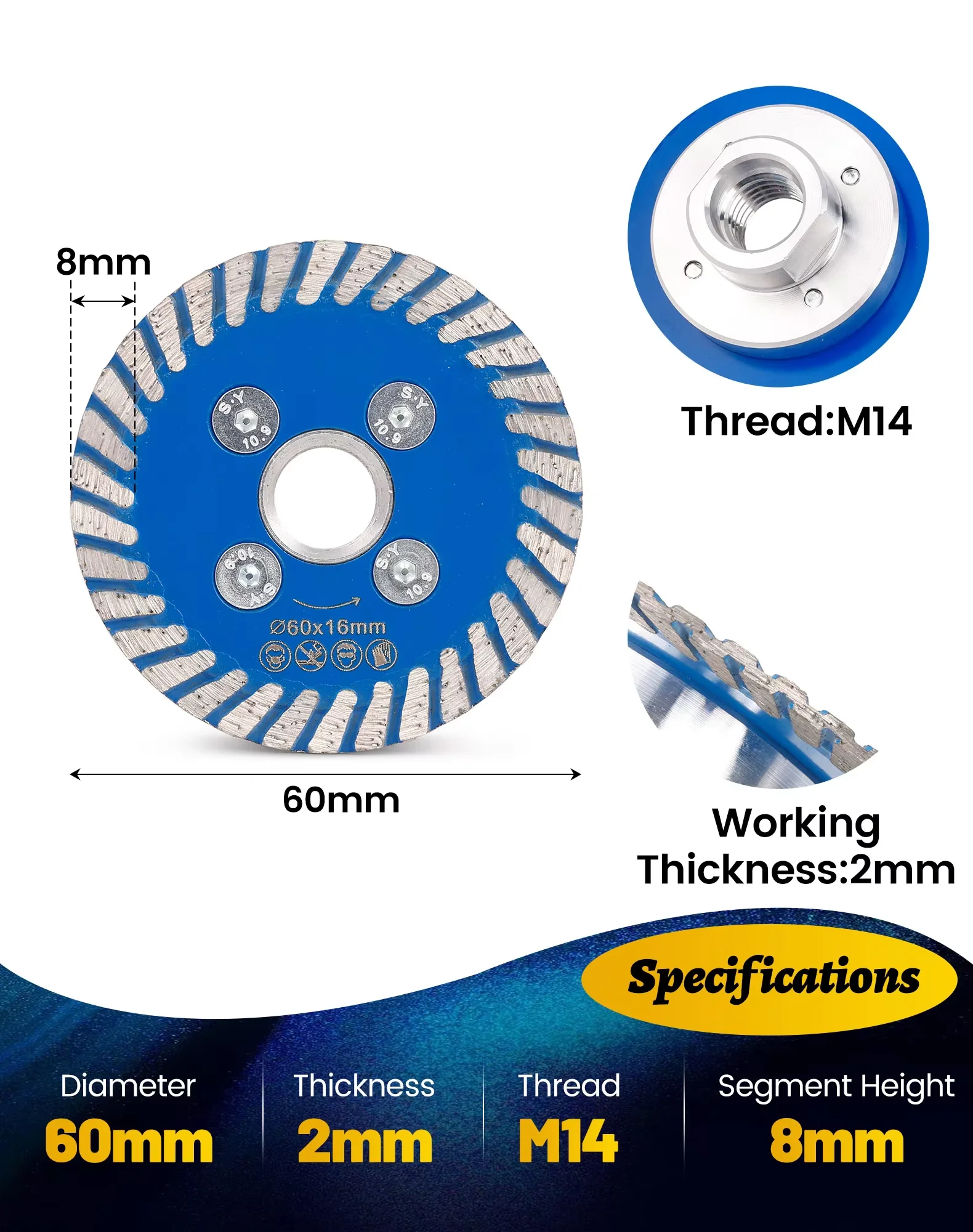 60mm Diamond Saw Blade,Mini Turbo Carving Disc With M14 5/8-11 Flange Engraving Cutting Carving Disc For Stone Granite Marble