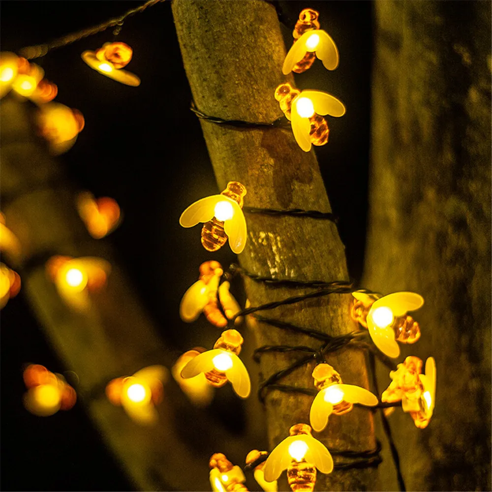 

20/50/100LEDs Solar Powered Honey Bee Led String Fairy Light Bee Outdoor Garden Fence Patio Christmas Garland Lights