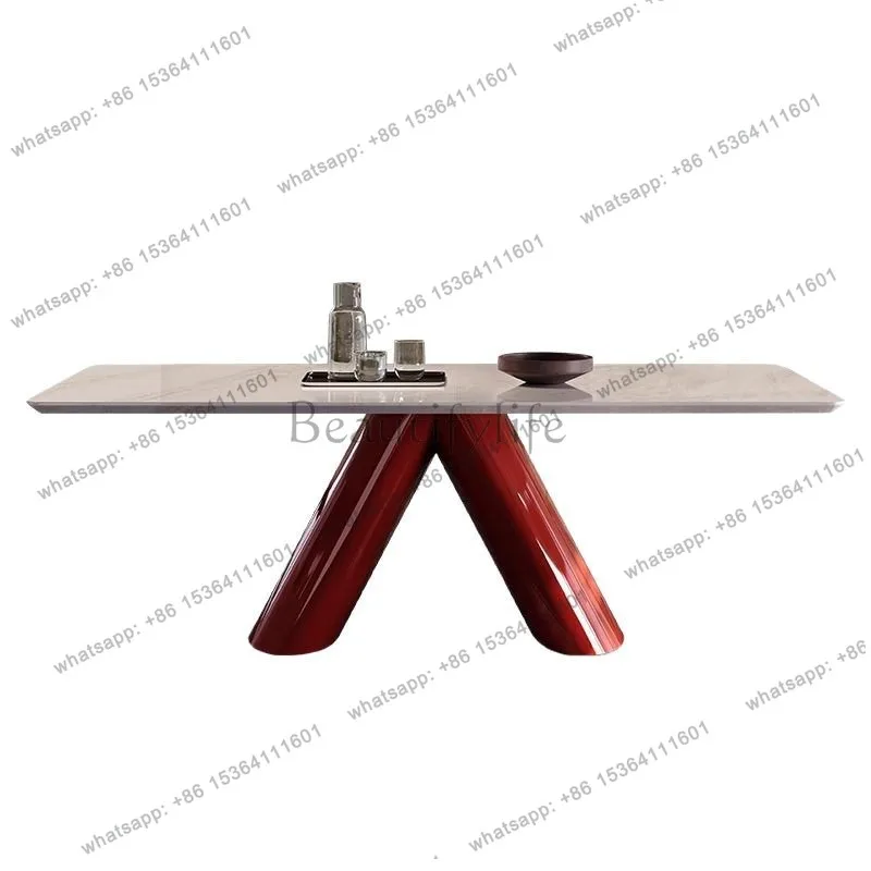 

PJ natural marble dining table Italian light luxury minimalist dining table