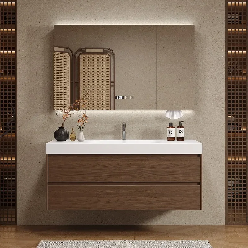 Home Bathroom Vanity Combo - Wooden Partitions Bathroom Cabinet Luxury Modern