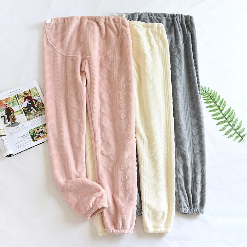 Flannel Maternity Clothes For Pregnant Women 2025 Winter New Adjustable Pregnancy Pants Thickening Warm Maternity Trousers