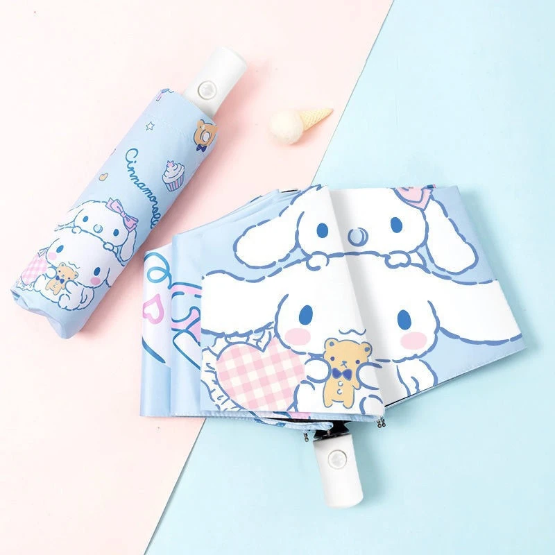 Sanrio Umbrella Sunscreen UV Protection Sunny And Rainy Dual-use Cinnamoroll Folding Automatic Black Coating Bumper Cloth Gifts