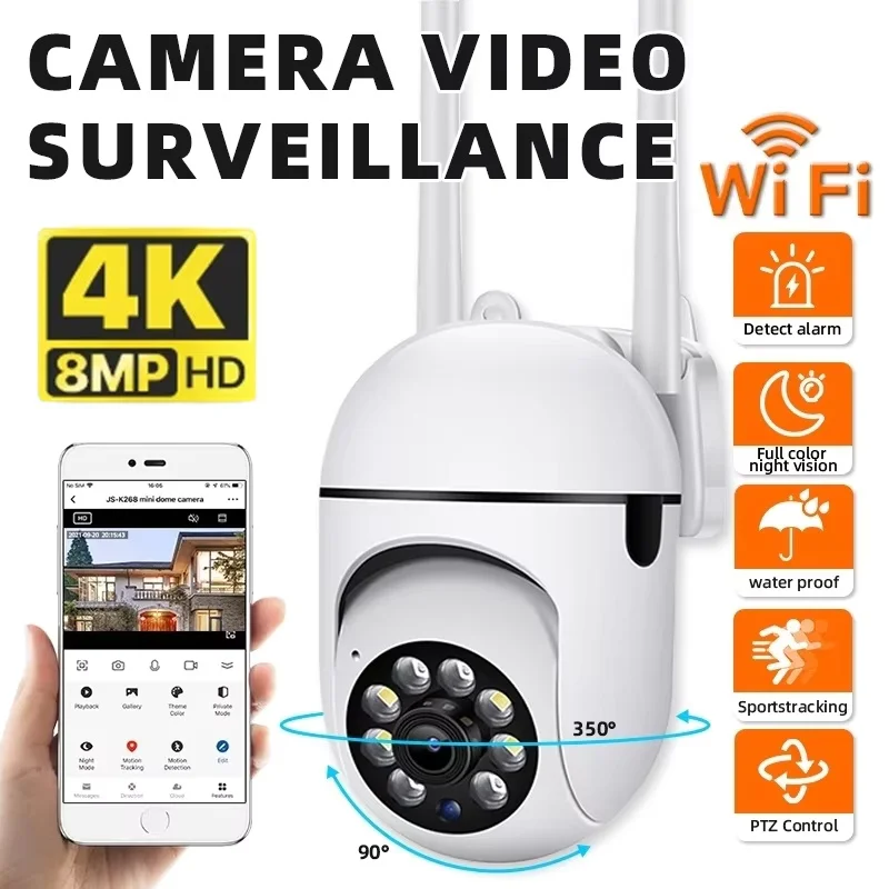 

8-мегапиксельная беспроводная Wi-Fi IP-камера для наружного видеонаблюдения и домашней безопасности, водонепроницаемая, для защиты и контроля.