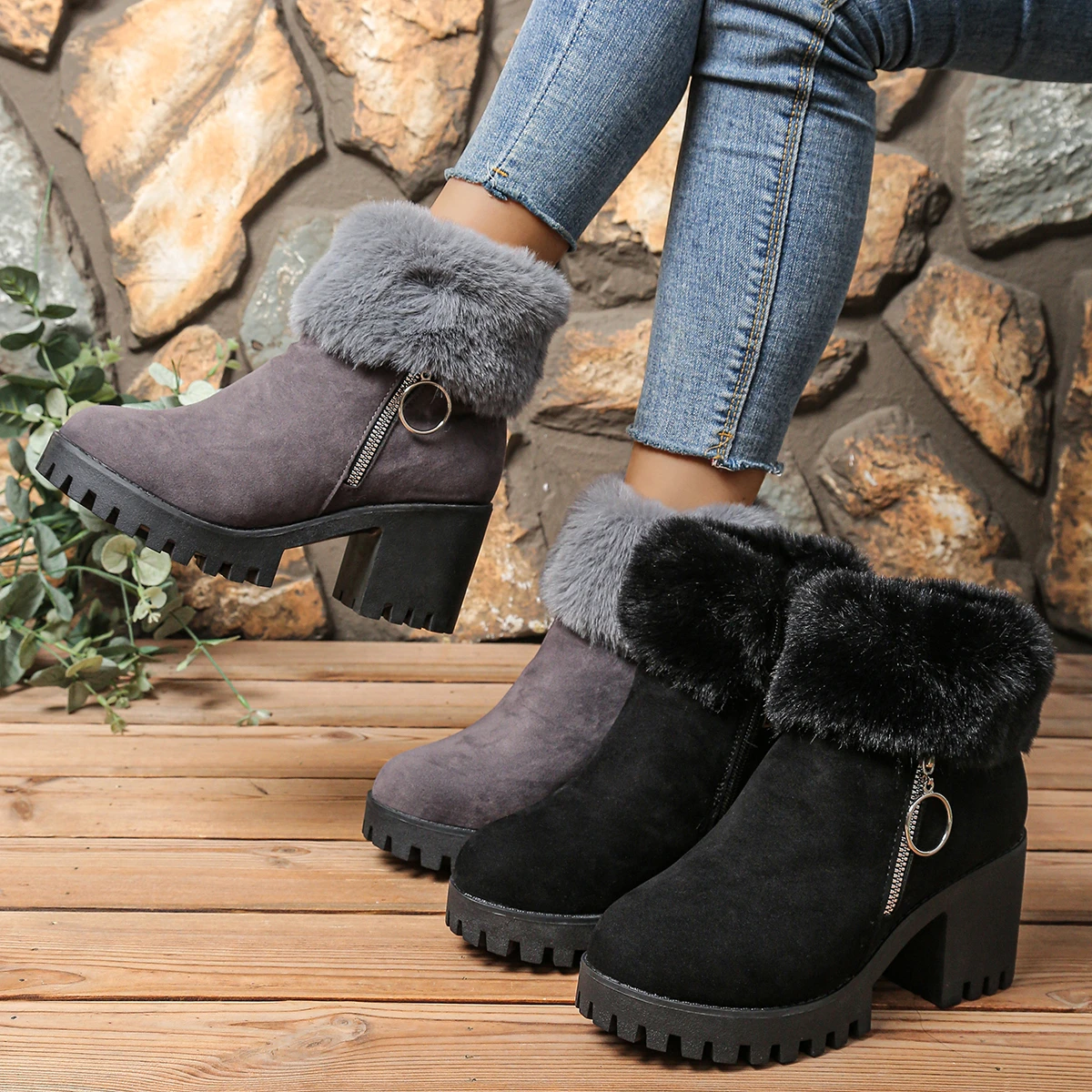 

Women Boots 2025 New Platform High Heel Ankle Boots Women Non Slip Thick Bottom Snow Boots Comfortable Outdoor Shoes Women