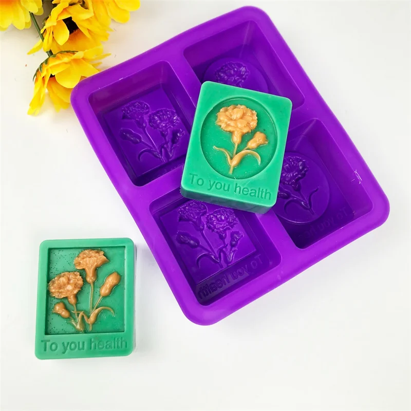 4-cavity Square Flower Silicone Soap Mold Handmade Soap Making Supplies DIY Plaster Resin Chocolate Cake Decoration Baking Tools