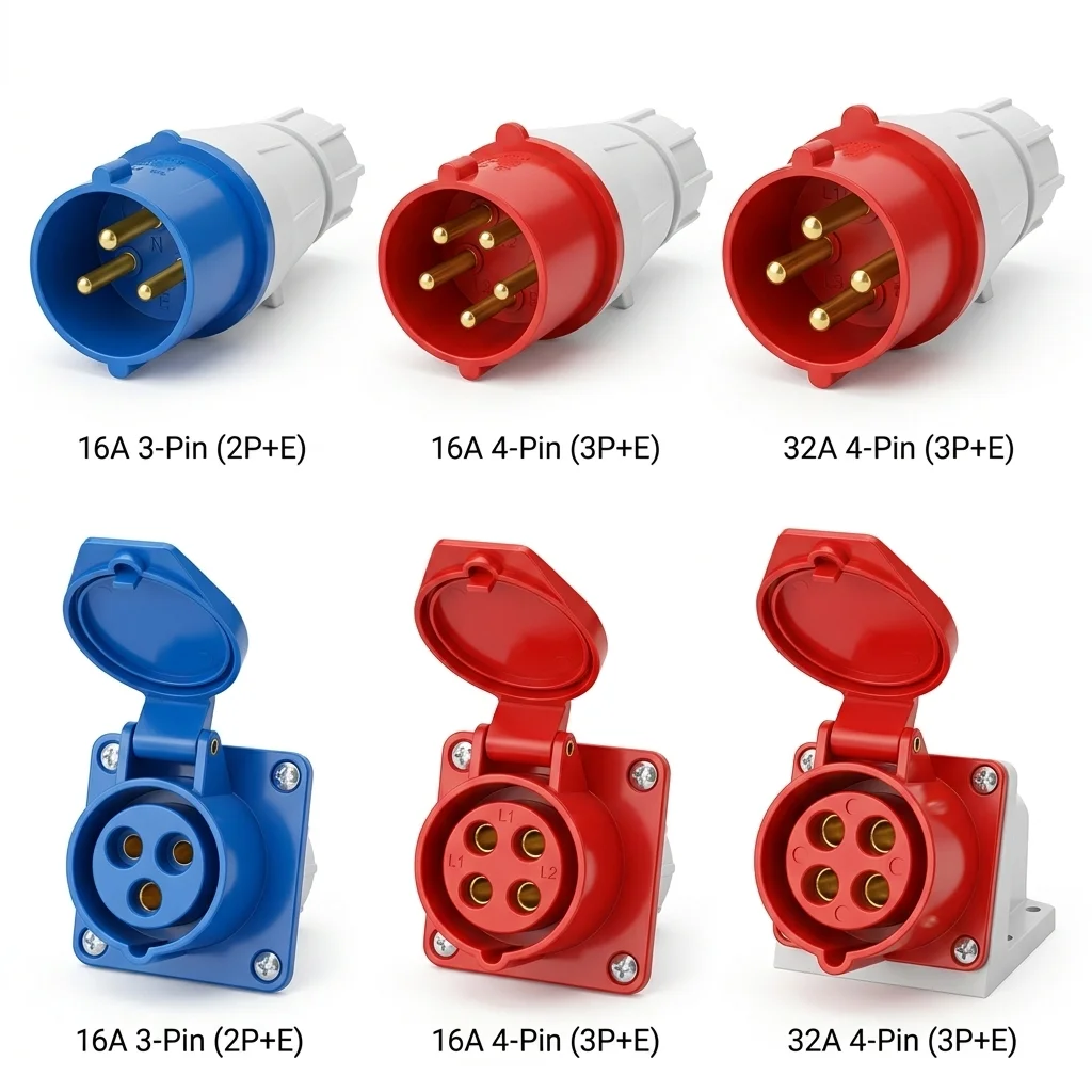 IP44 Industrial Plug and Socket Waterproof Connector 3PIN 4PIN 5PIN 16A/32A  Waterproof Electrical Connection Wall Mount Socket
